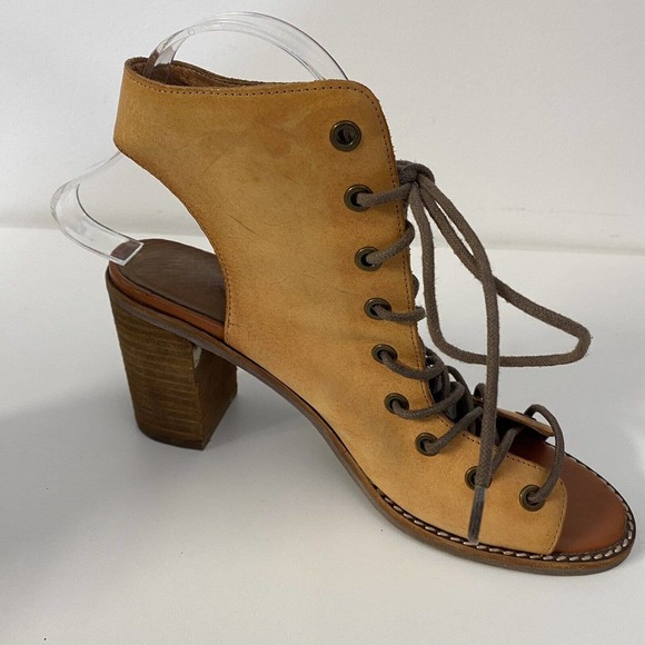 Jeffrey Campbell Free People Minimal Lace Up Bootie Sandal Cognac Leathe… - Picture 7 of 10